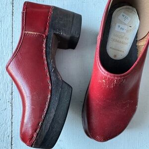 Red Vintage c1970s Platform Leather Clogs from Denmark